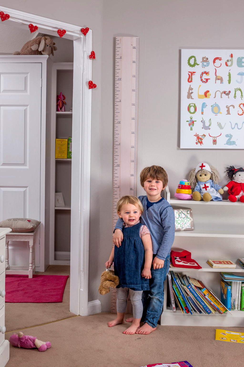 Personalised Pink wooden height chart for nursery wall decor