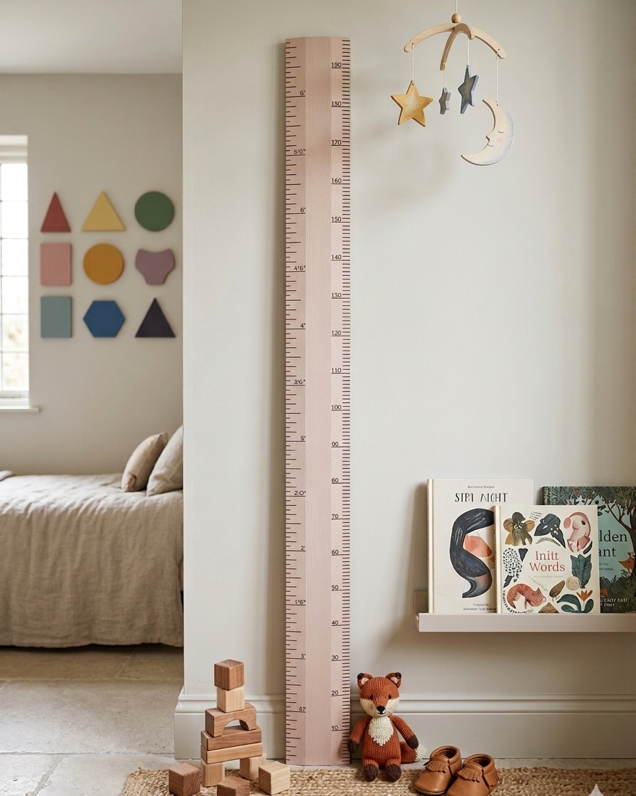 Personalised Pink wooden height chart for nursery wall decor